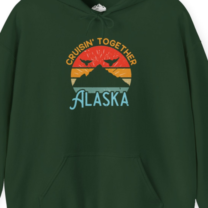 Retro Alaska Cruise Shirt Hoodie – Forest Green – Alaska Cruise Shirts Close Up