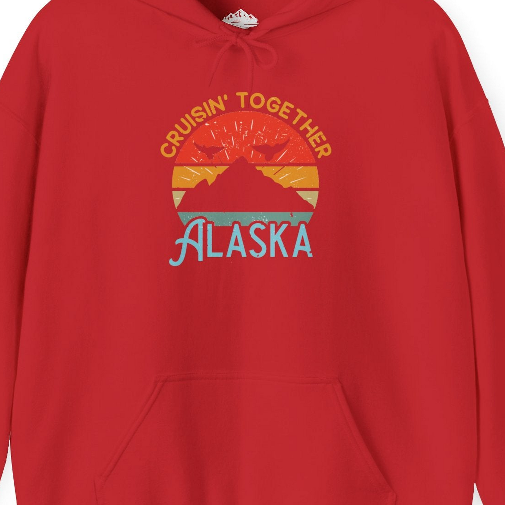 Retro Alaska Cruise Shirt Hoodie – Red – Alaska Cruise Shirts Close Up