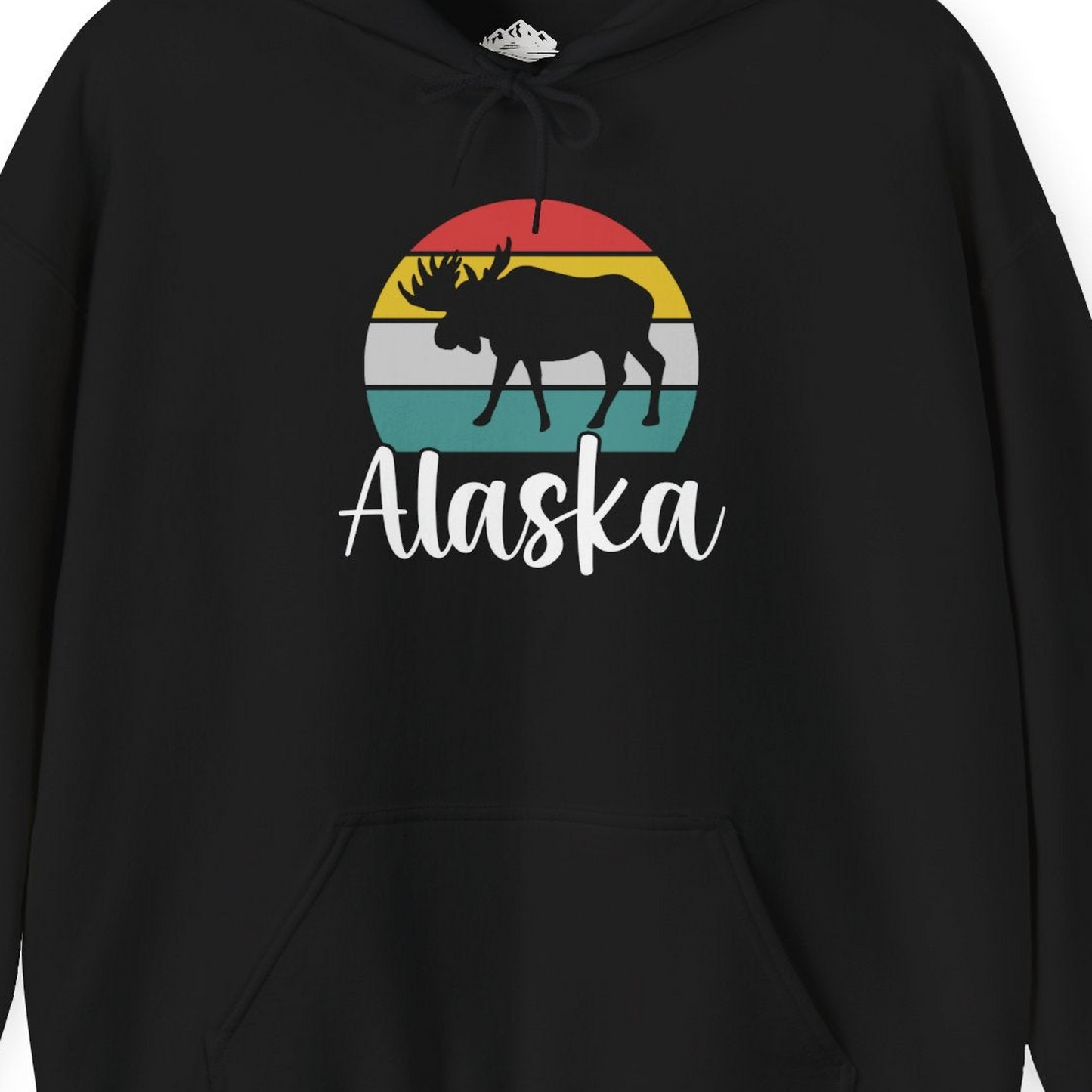 Retro Alaska Moose Silhouette Shirt Hoodie – Black – Alaska Cruise Shirts Close Up