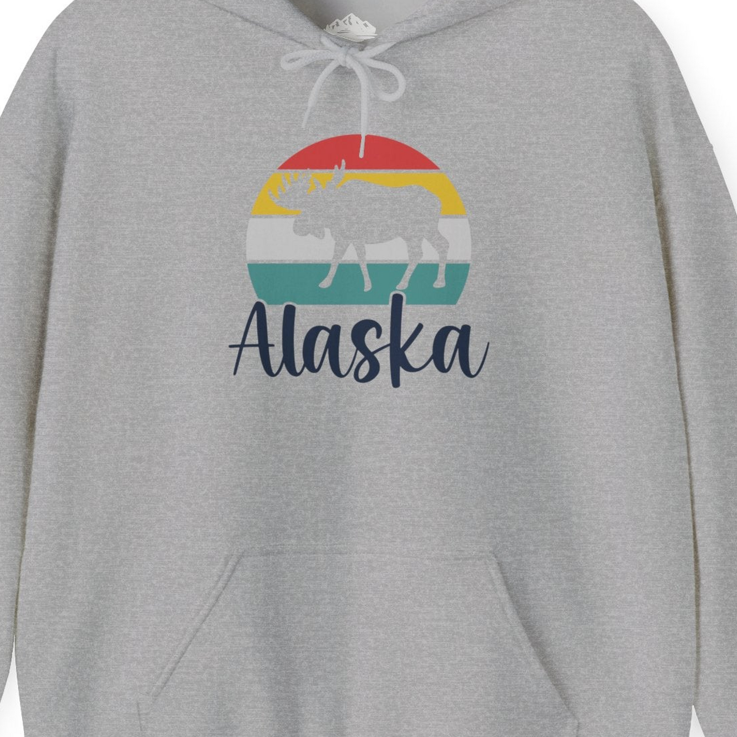 Retro Alaska Moose Silhouette Shirt Hoodie – Sport Grey – Alaska Cruise Shirts Close Up