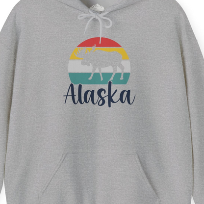 Retro Alaska Moose Silhouette Shirt Hoodie – Sport Grey – Alaska Cruise Shirts Close Up