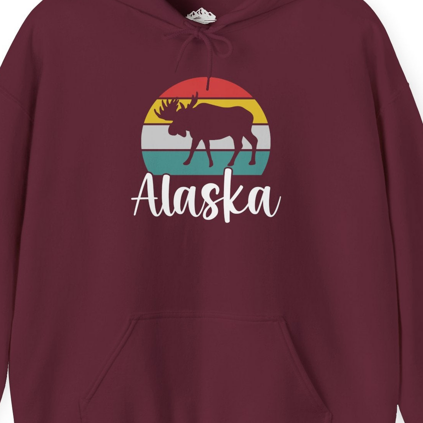 Retro Alaska Moose Silhouette Shirt Hoodie – Maroon – Alaska Cruise Shirts Close Up