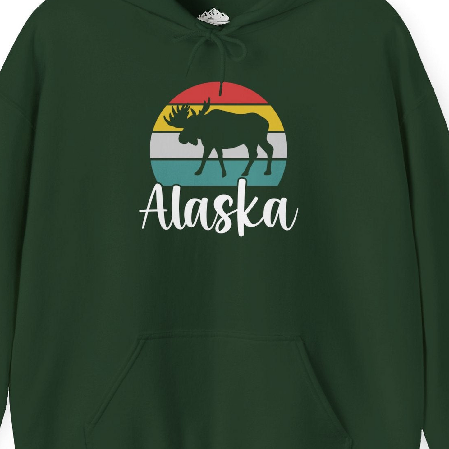 Retro Alaska Moose Silhouette Shirt Hoodie – Forest Green – Alaska Cruise Shirts Close Up