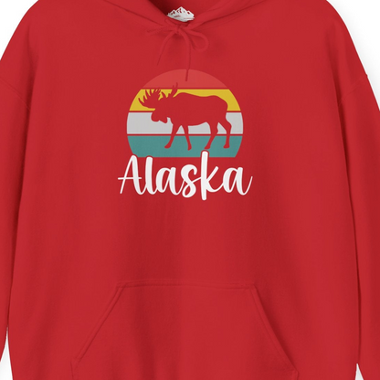 Retro Alaska Moose Silhouette Shirt Hoodie – Red – Alaska Cruise Shirts Close Up
