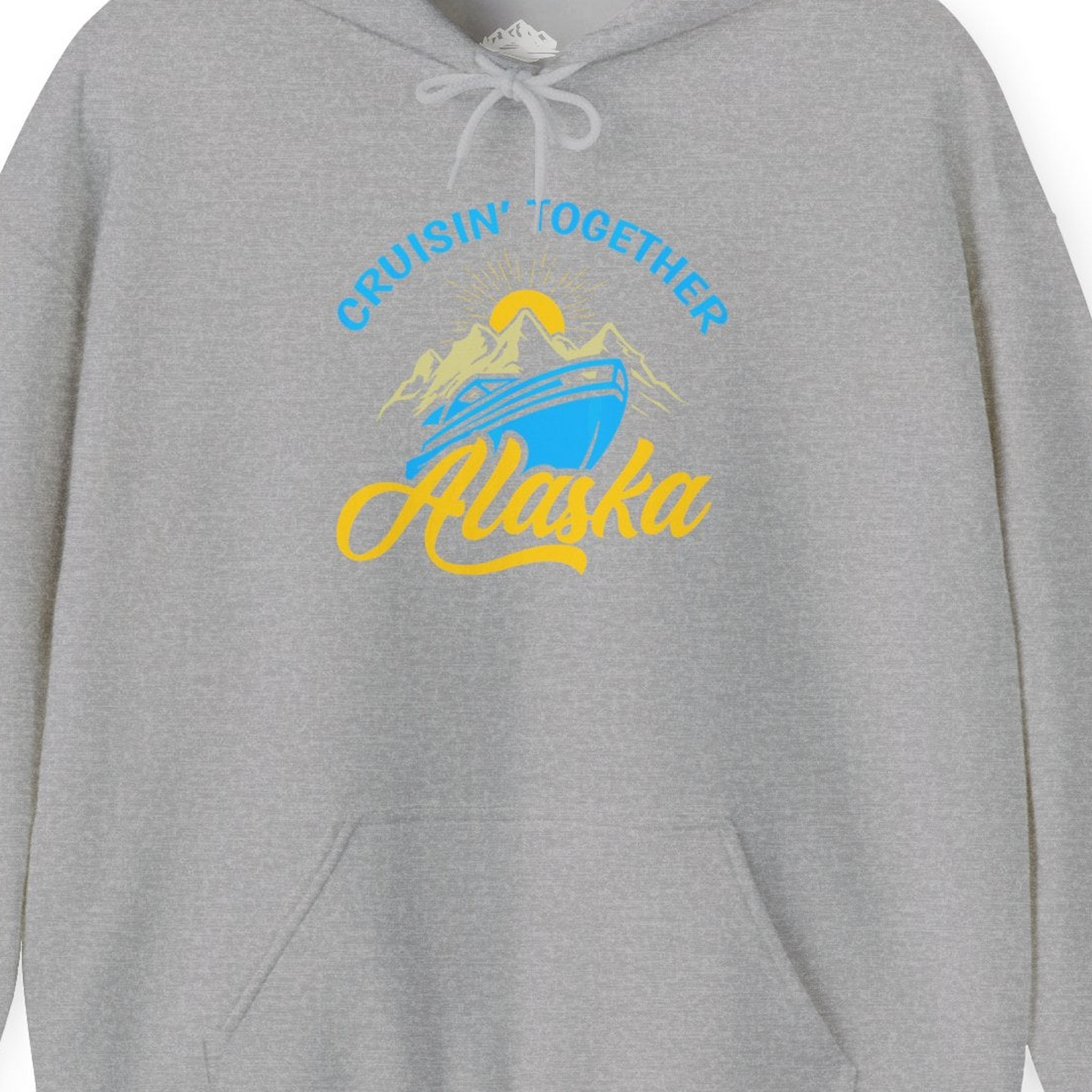 Alaska Cruise Adventure Mountains Sunrise Retro Shirt for Travelers — Hoodie Hoodie – Sport Grey – Alaska Cruise Shirts Close Up
