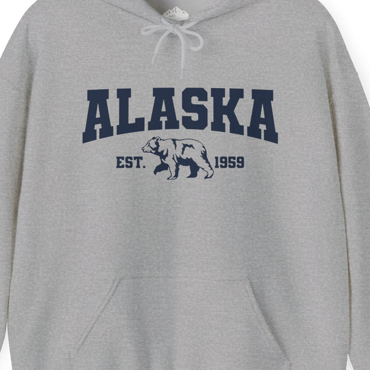Vintage Alaska Bear Shirt Hoodie – Sport Grey – Alaska Cruise Shirts Close Up