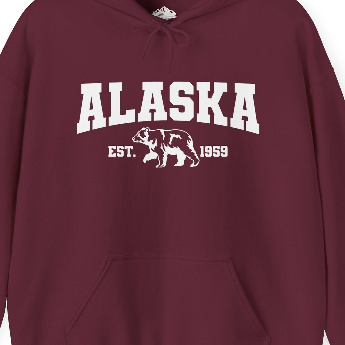 Vintage Alaska Bear Shirt Hoodie – Maroon – Alaska Cruise Shirts Close Up