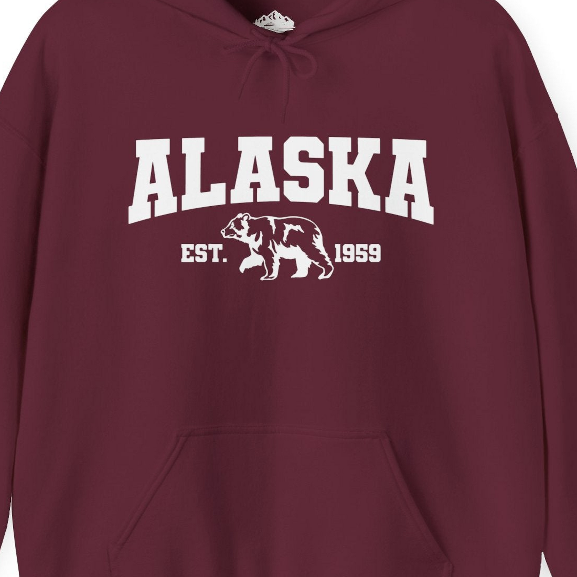 Vintage Alaska Bear Shirt Hoodie – Maroon – Alaska Cruise Shirts Close Up