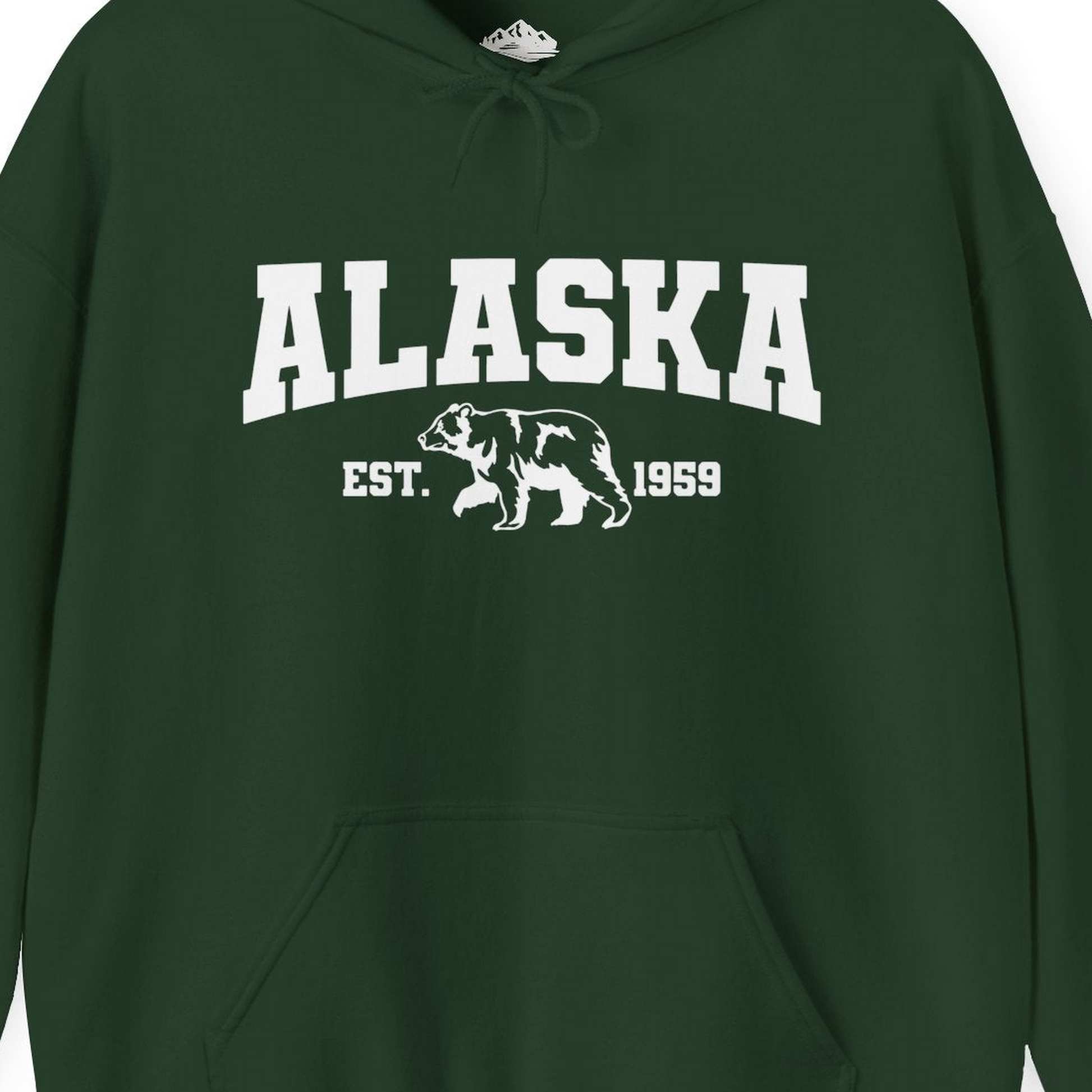 Vintage Alaska Bear Shirt Hoodie – Forest Green – Alaska Cruise Shirts Close Up
