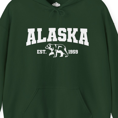 Vintage Alaska Bear Shirt Hoodie – Forest Green – Alaska Cruise Shirts Close Up