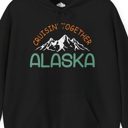 Cruisin Together Alaska Mountain Adventure Cruise Graphic Shirt — Hoodie Hoodie – Black – Alaska Cruise Shirts Close Up