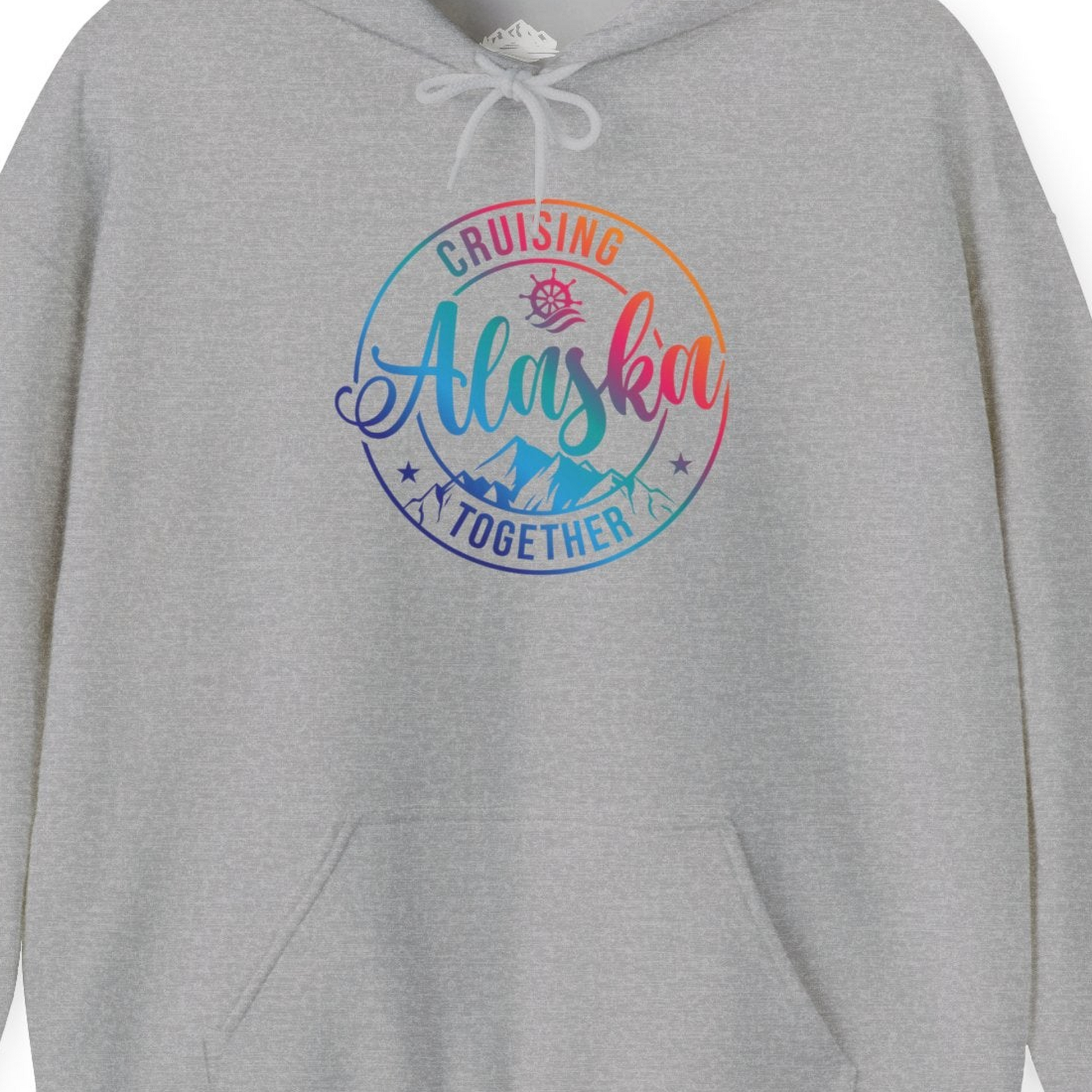 Cruising Alaska Together Shirt Hoodie – Sport Grey – Alaska Cruise Shirts Close Up