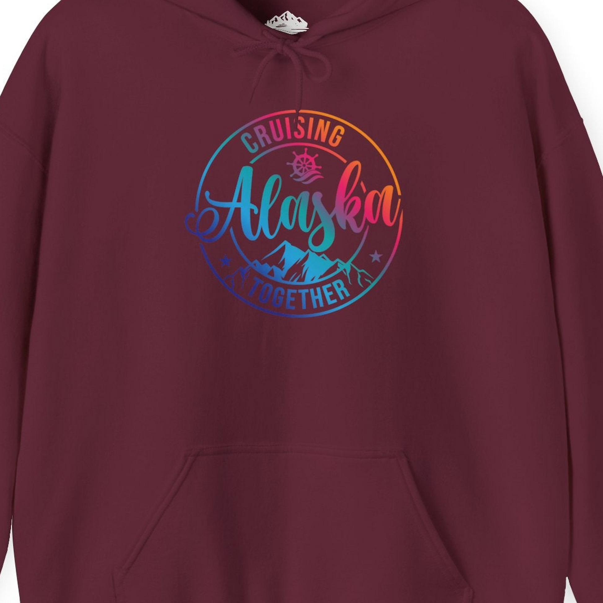 Cruising Alaska Together Shirt Hoodie – Maroon – Alaska Cruise Shirts Close Up