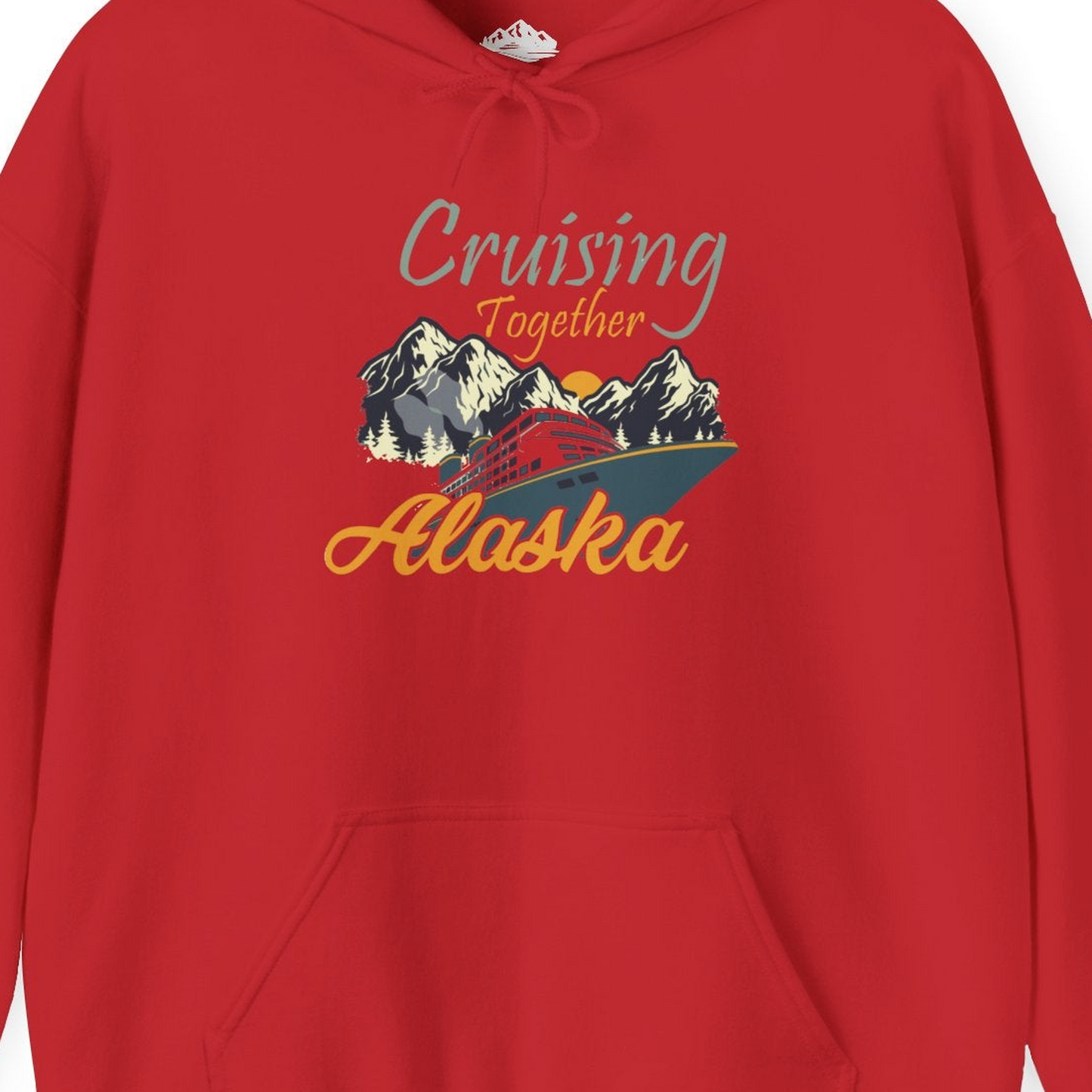 Cruising Together Alaska Mountains Family Alaska Cruise Adventure Shirt — Hoodie Hoodie – Red – Alaska Cruise Shirts Close Up