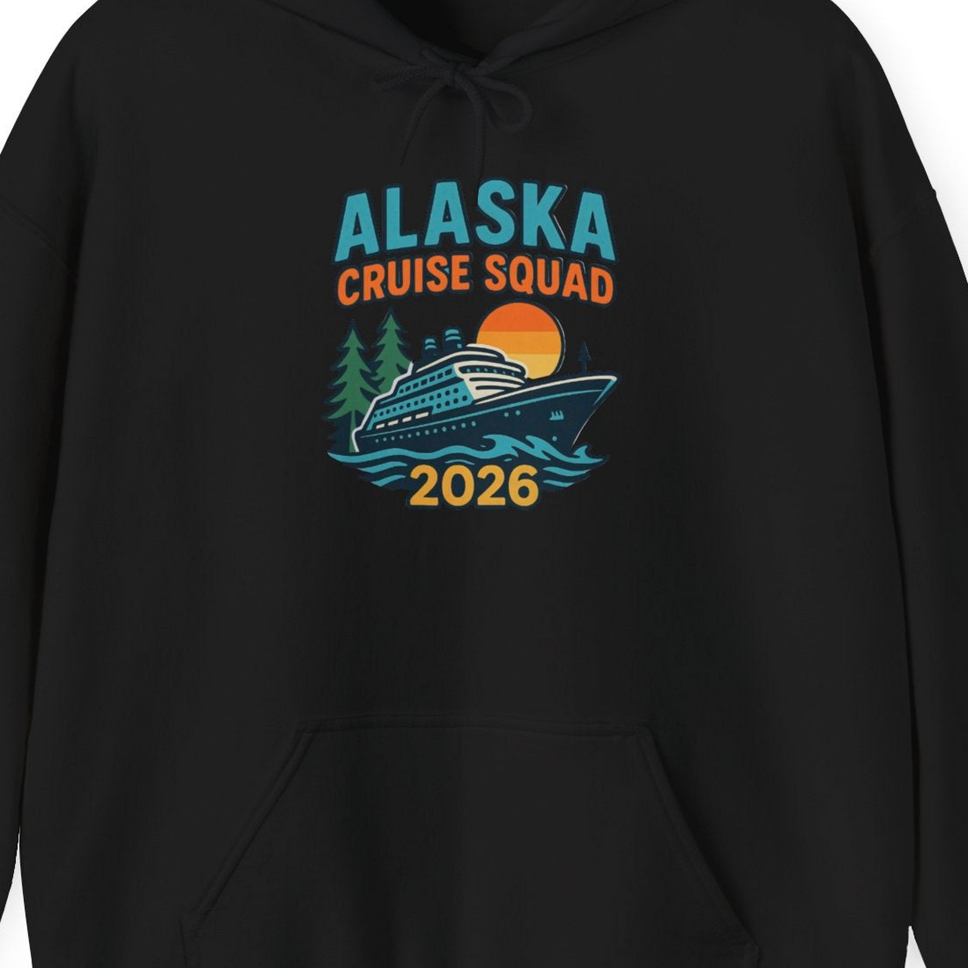 Alaska Cruise Squad Shirt Hoodie – Black – Alaska Cruise Shirts Close Up