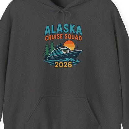 Alaska Cruise Squad Shirt Hoodie – Dark Heather – Alaska Cruise Shirts Close Up