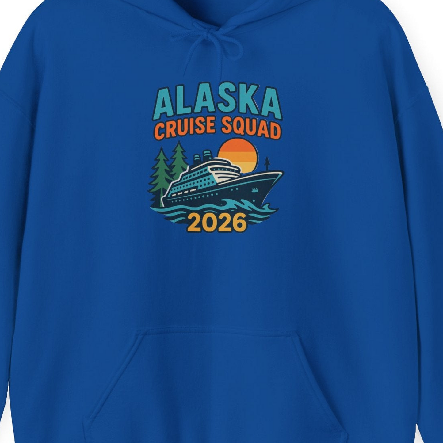 Alaska Cruise Squad Shirt Hoodie – Royal – Alaska Cruise Shirts Close Up