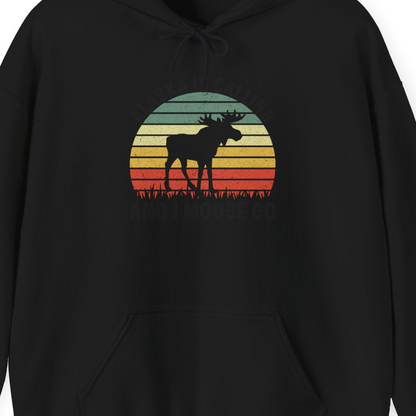 Alaska Is Calling And I Moose Go Retro Sunset Moose Graphic Shirt — Hoodie Hoodie – Black – Alaska Cruise Shirts Close Up