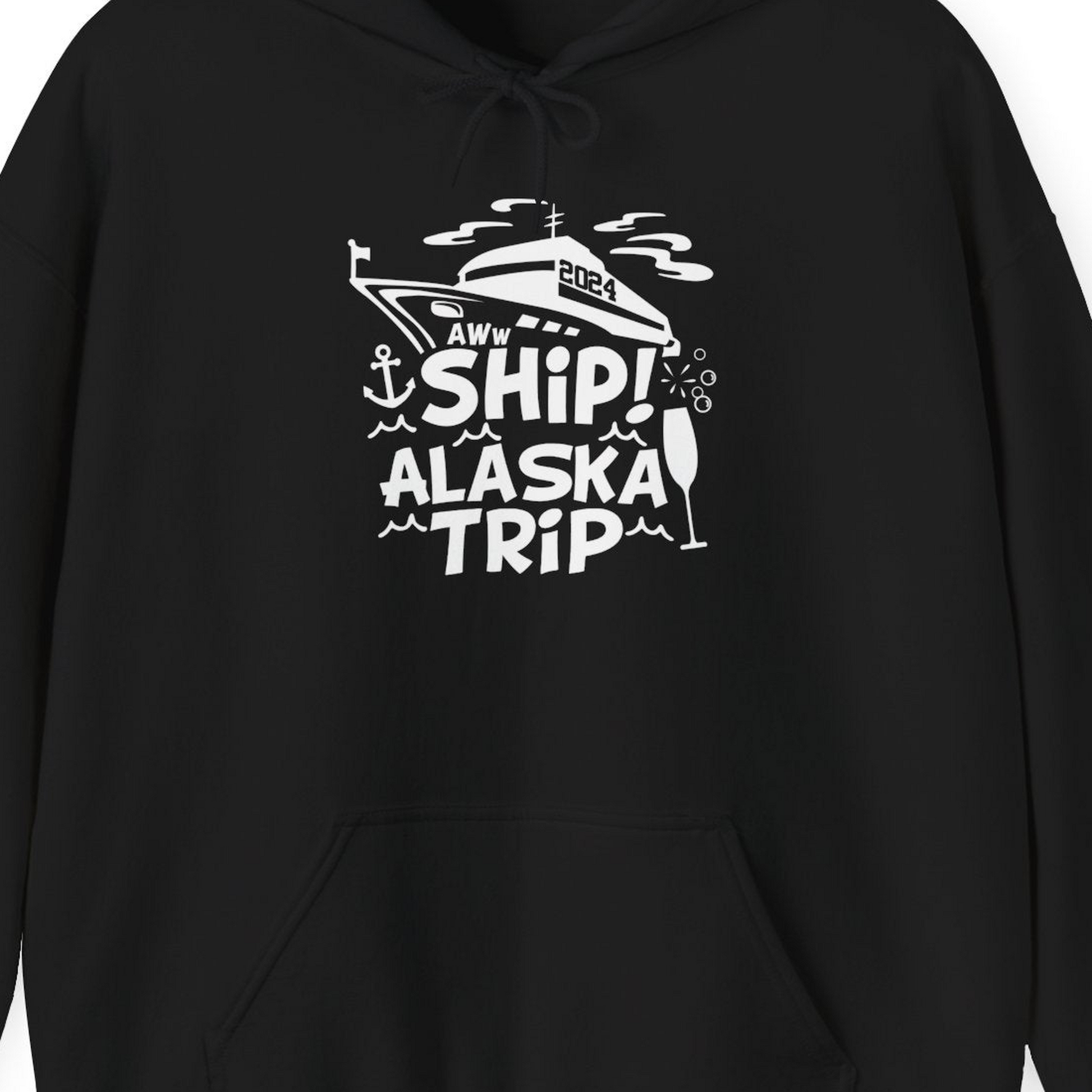 Aww Ship Alaska Cruise Shirt Hoodie – Black – Alaska Cruise Shirts Close Up