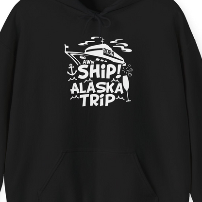 Aww Ship Alaska Cruise Shirt Hoodie – Black – Alaska Cruise Shirts Close Up