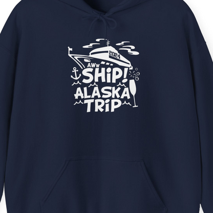 Aww Ship Alaska Cruise Shirt Hoodie – Navy – Alaska Cruise Shirts Close Up