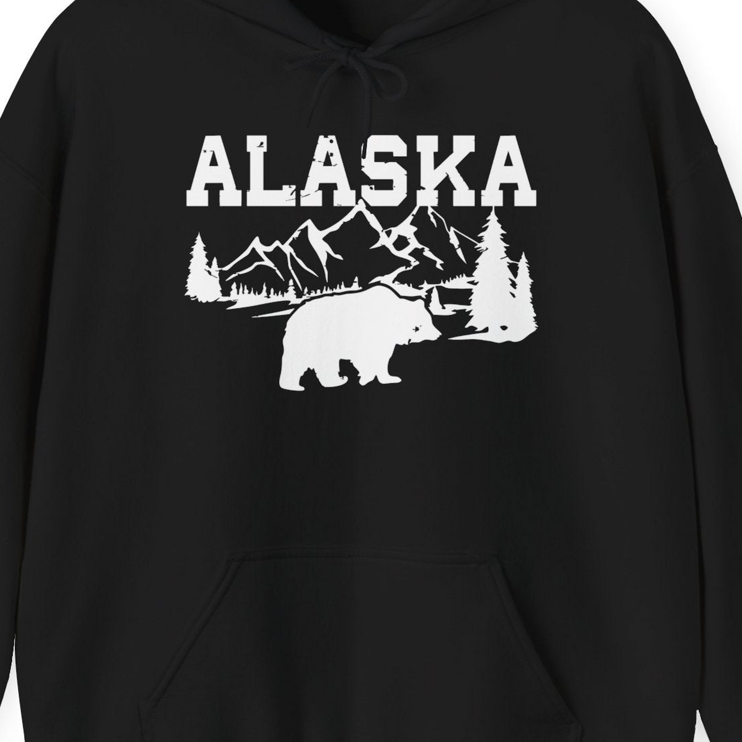 Alaska Bear Shirt Hoodie – Black – Alaska Cruise Shirts Close Up
