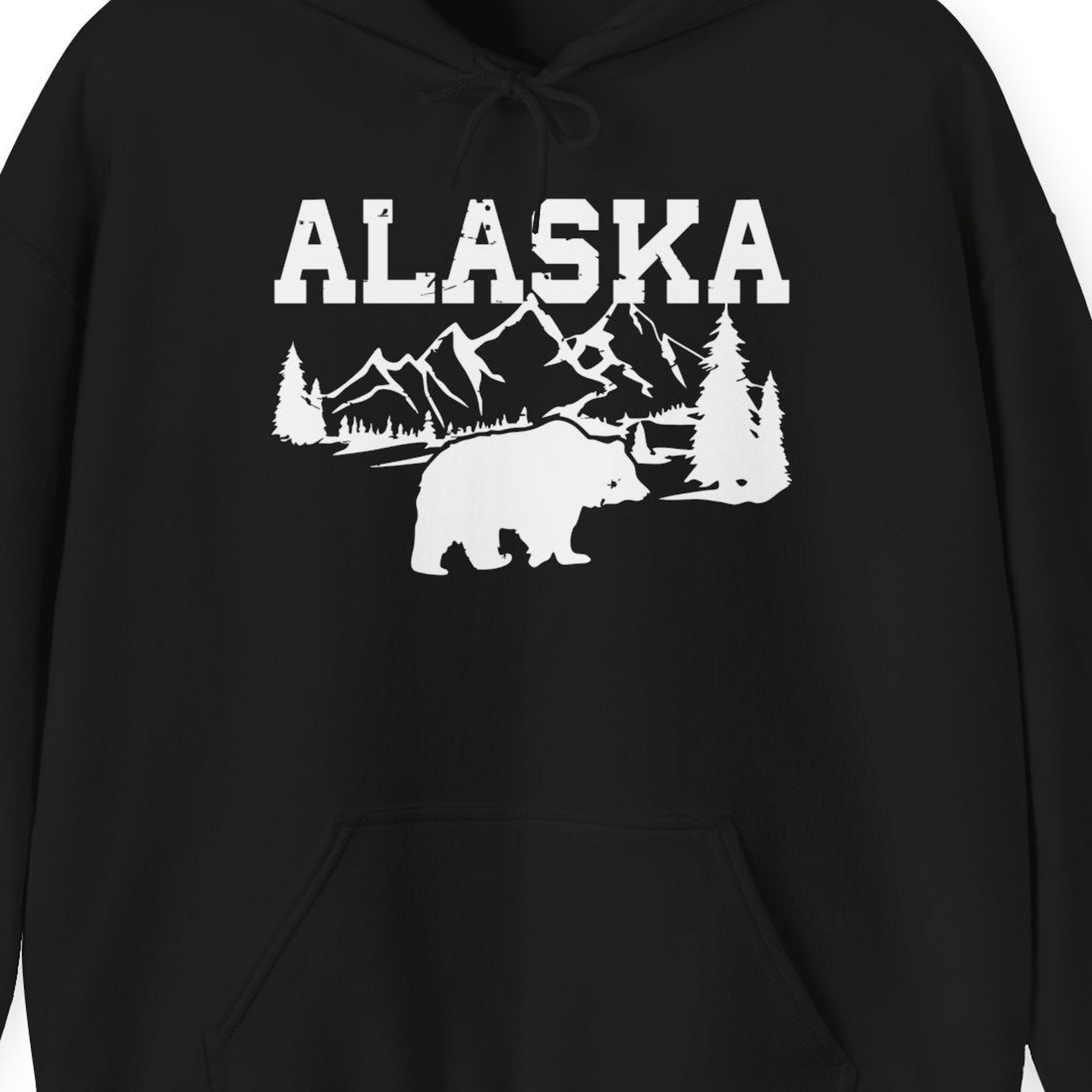 Alaska Bear Shirt Hoodie – Black – Alaska Cruise Shirts Close Up