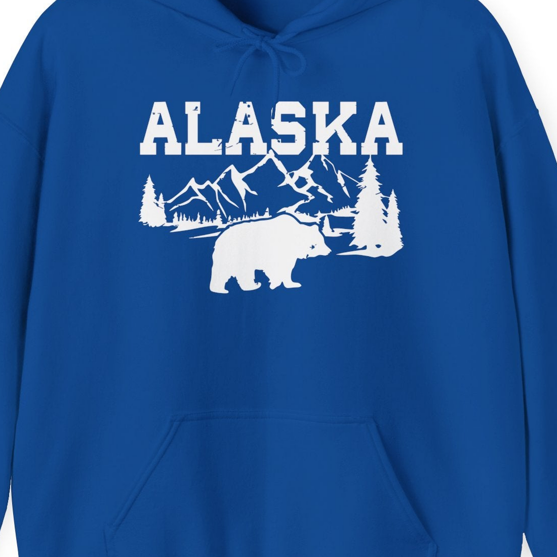 Alaska Bear Shirt Hoodie – Royal – Alaska Cruise Shirts Close Up