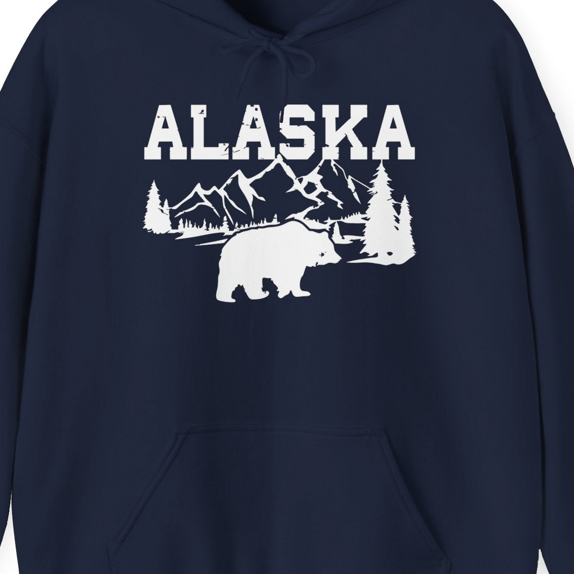 Alaska Bear Shirt Hoodie – Navy – Alaska Cruise Shirts Close Up
