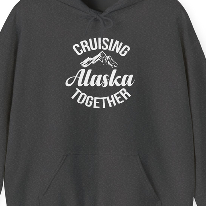 Cruising Alaska Together Mountain Adventure Travel Couples Shirt — Hoodie Hoodie – Dark Heather – Alaska Cruise Shirts Close Up