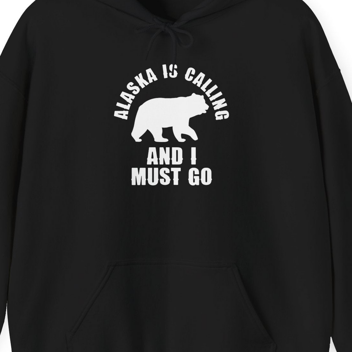 Alaska Is Calling Bear Silhouette Adventure Shirt Hoodie – Black – Alaska Cruise Shirts Close Up