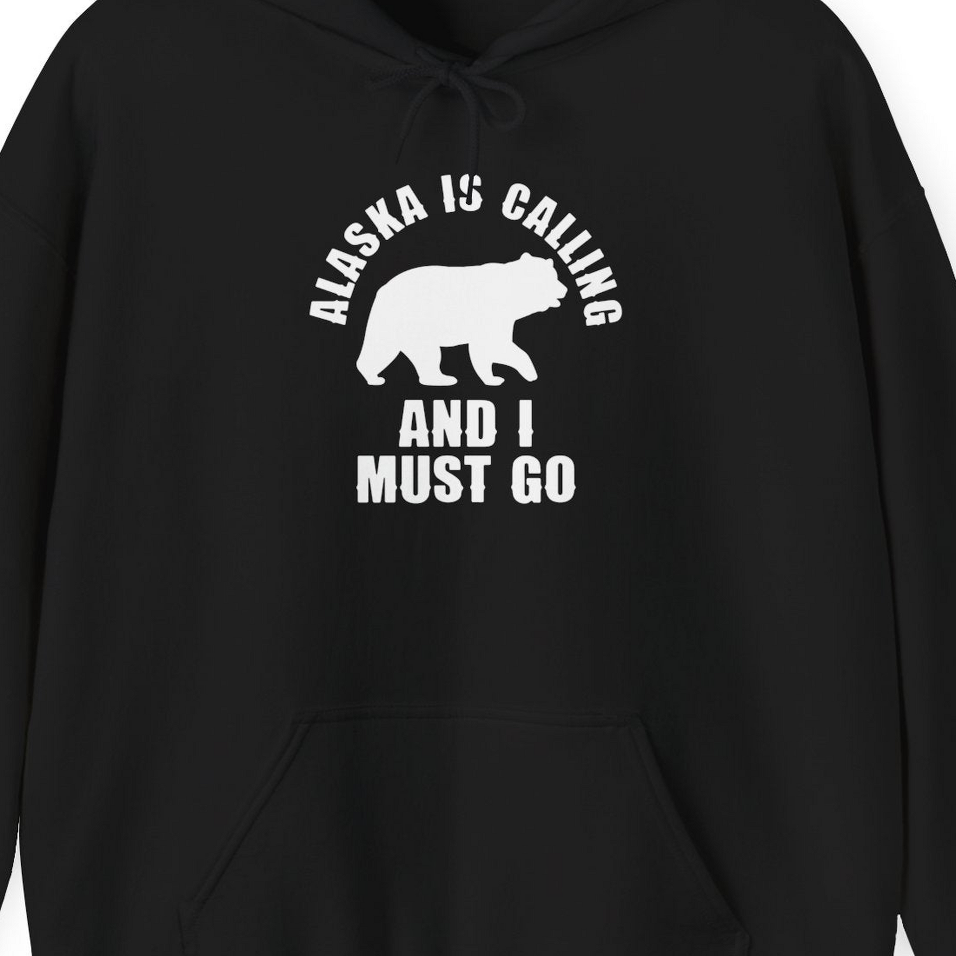 Alaska Is Calling Bear Silhouette Adventure Shirt Hoodie – Black – Alaska Cruise Shirts Close Up