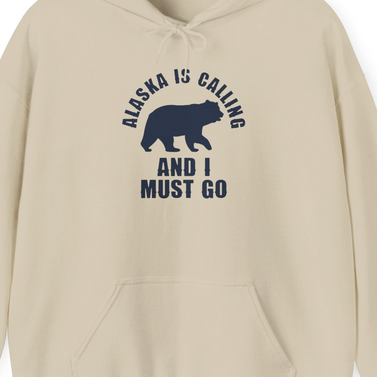 Alaska Is Calling Bear Silhouette Adventure Shirt Hoodie – Sand – Alaska Cruise Shirts Close Up