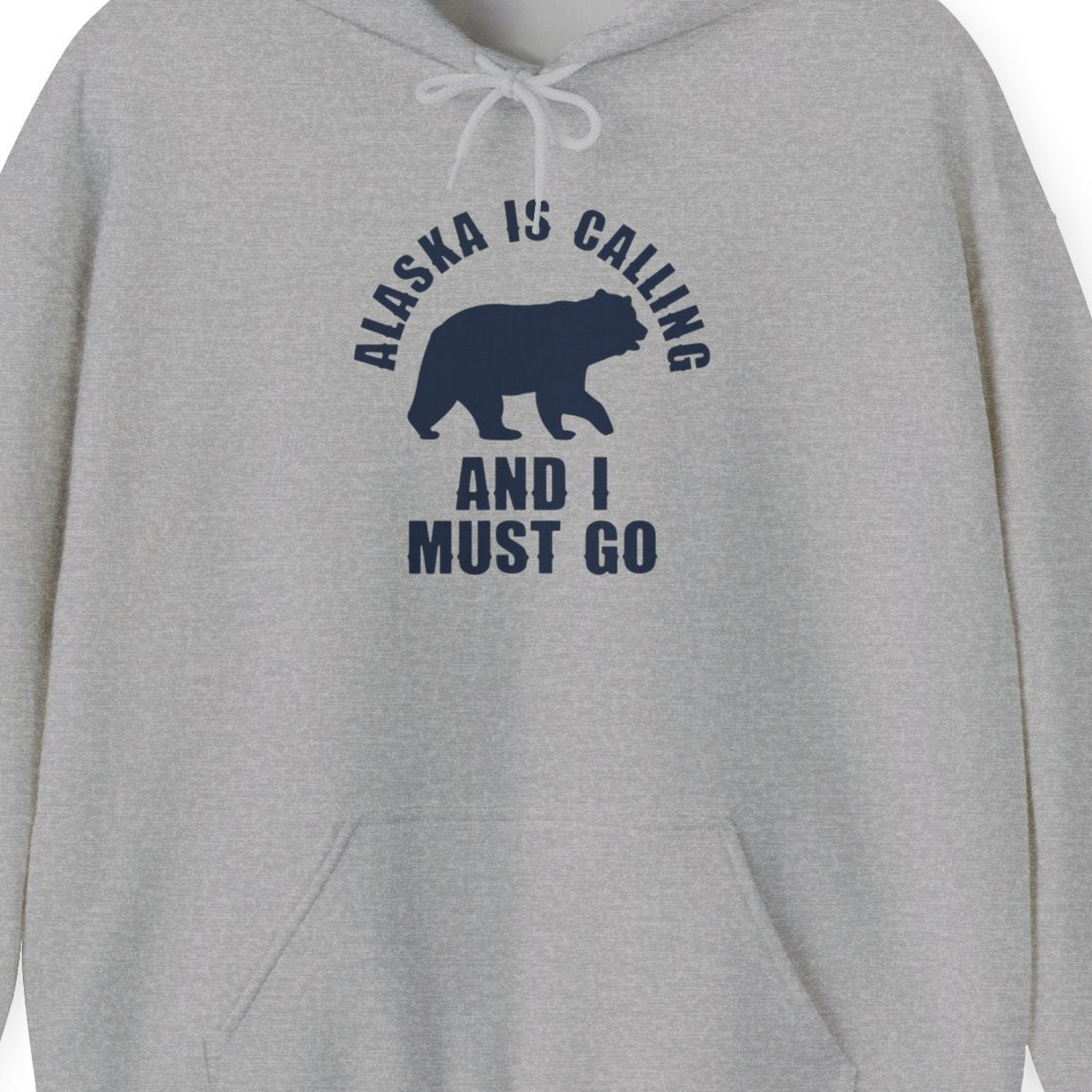 Alaska Is Calling Bear Silhouette Adventure Shirt Hoodie – Sport Grey – Alaska Cruise Shirts Close Up
