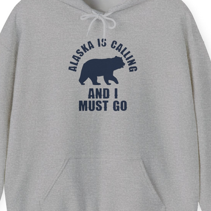 Alaska Is Calling Bear Silhouette Adventure Shirt Hoodie – Sport Grey – Alaska Cruise Shirts Close Up