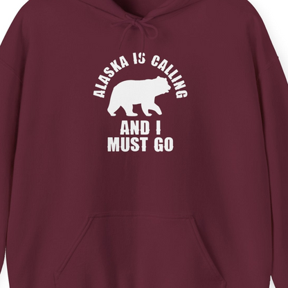 Alaska Is Calling Bear Silhouette Adventure Shirt Hoodie – Maroon – Alaska Cruise Shirts Close Up