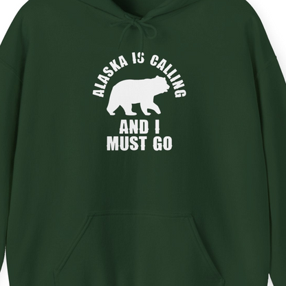 Alaska Is Calling Bear Silhouette Adventure Shirt Hoodie – Forest Green – Alaska Cruise Shirts Close Up