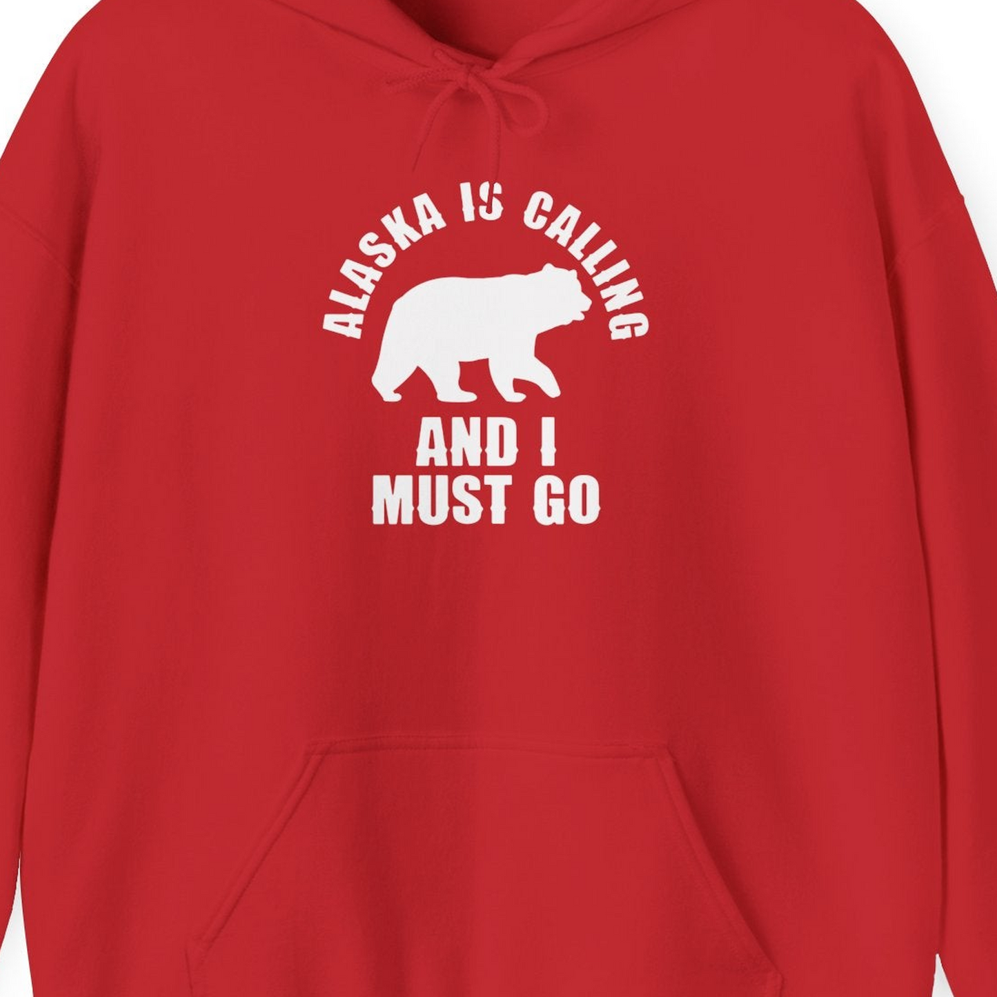 Alaska Is Calling Bear Silhouette Adventure Shirt Hoodie – Red – Alaska Cruise Shirts Close Up