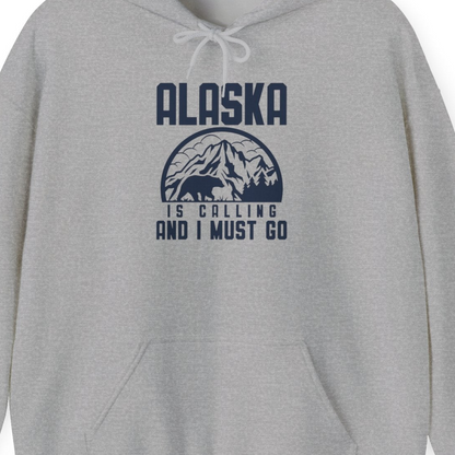 Alaska Is Calling Shirt Hoodie – Sport Grey – Alaska Cruise Shirts Close Up