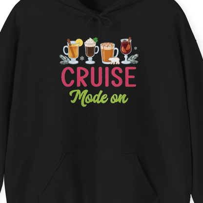Cruise Mode On Shirt Hoodie – Black – Alaska Cruise Shirts Close Up