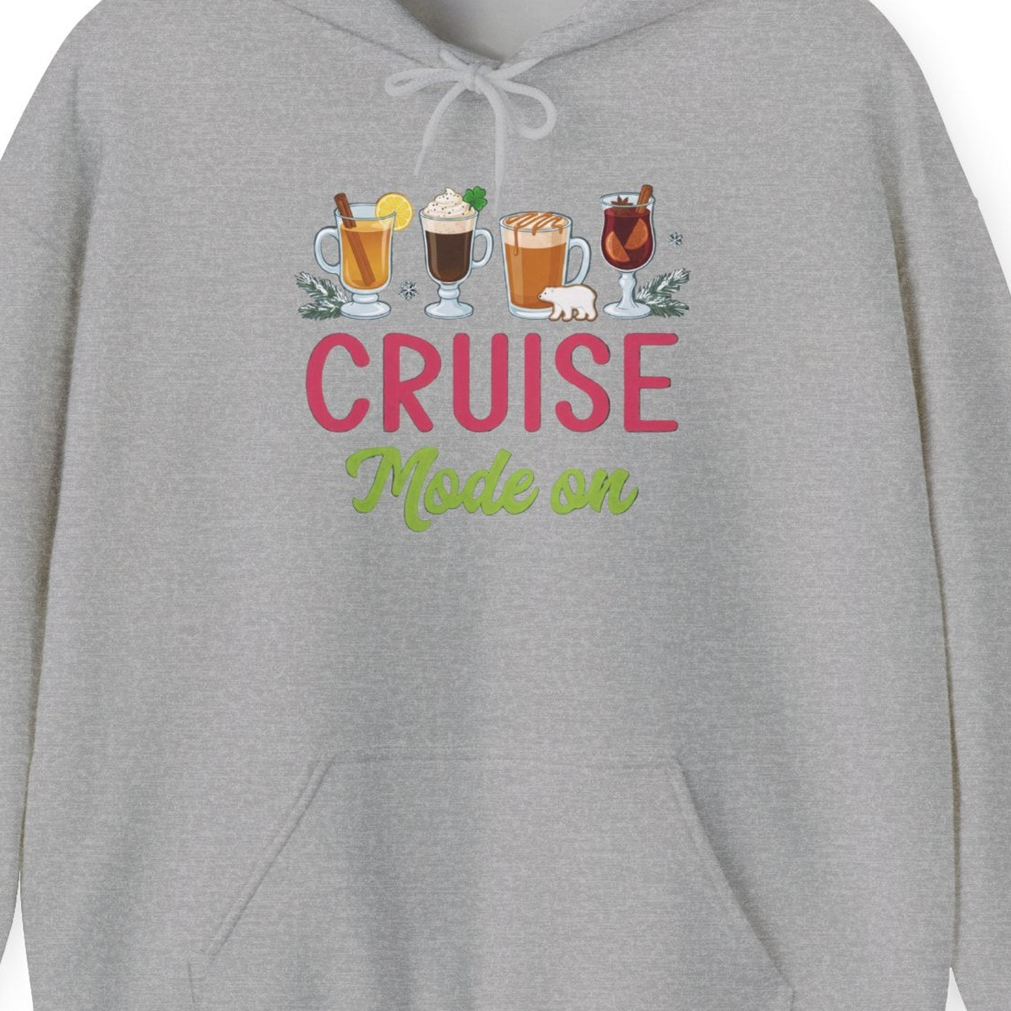 Cruise Mode On Shirt Hoodie – Sport Grey – Alaska Cruise Shirts Close Up