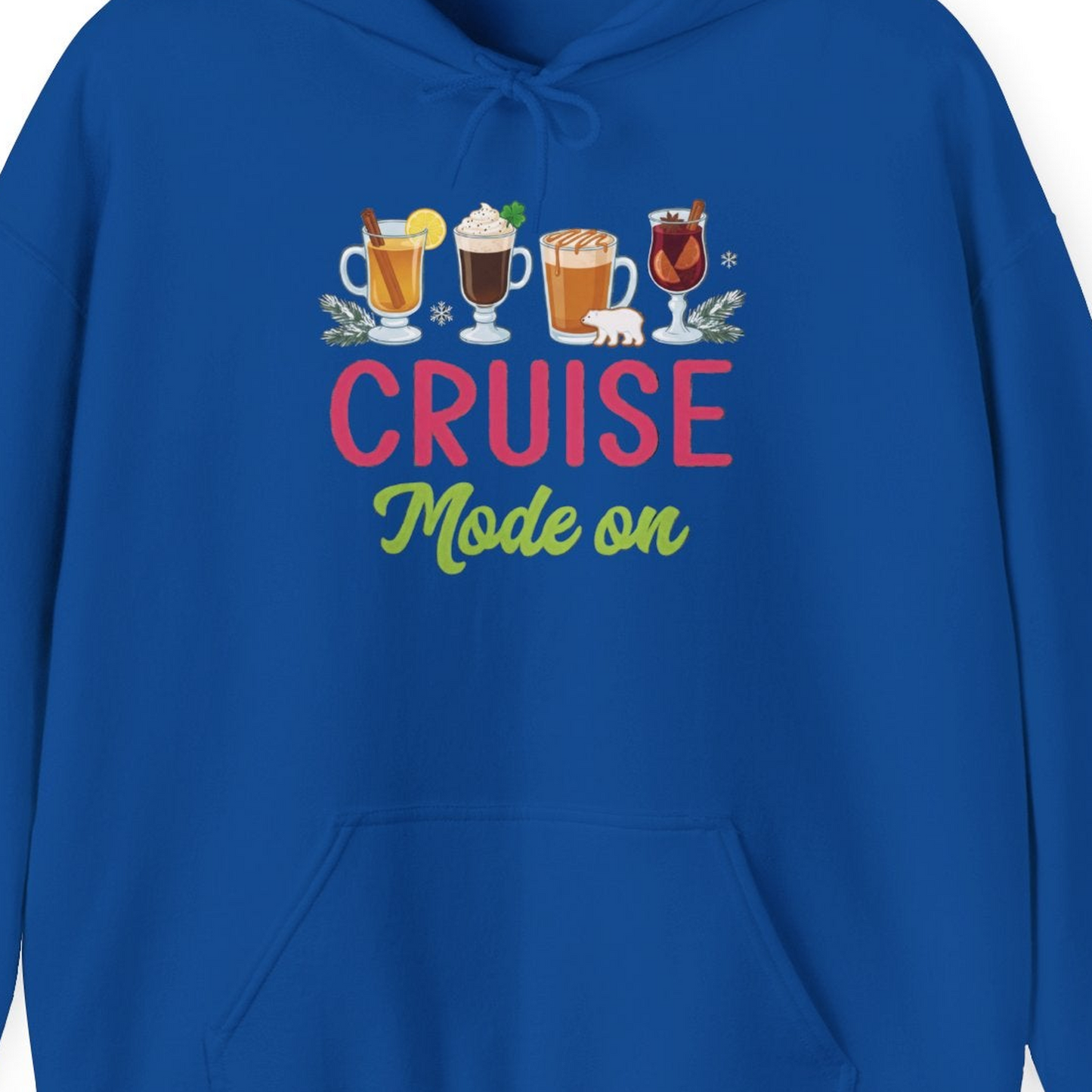 Cruise Mode On Shirt Hoodie – Royal – Alaska Cruise Shirts Close Up