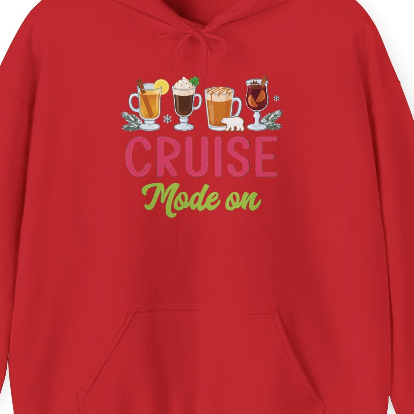 Cruise Mode On Shirt Hoodie – Red – Alaska Cruise Shirts Close Up
