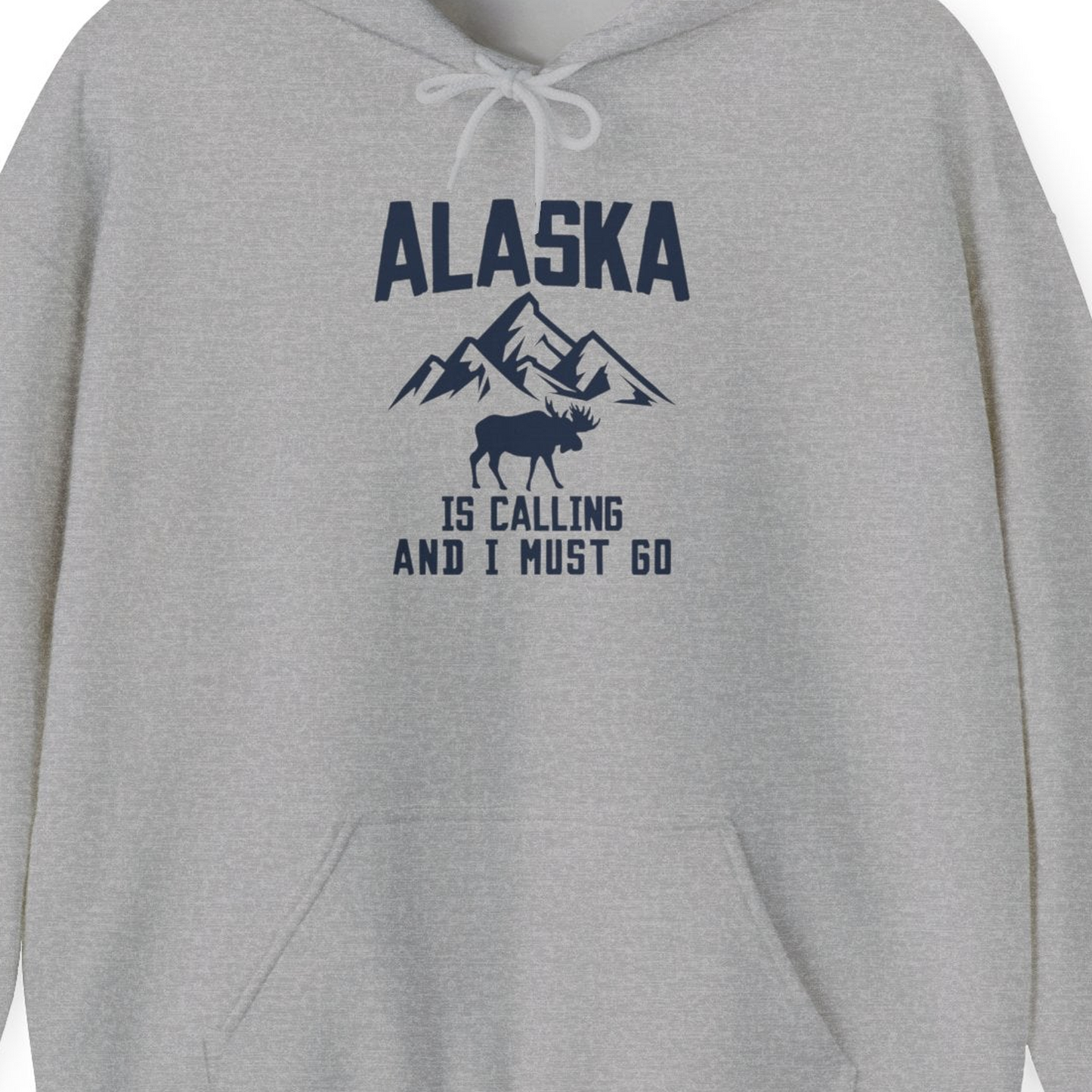 Alaska Is Calling Moose Mountains Adventure Silhouette Nature Shirt — Hoodie Hoodie – Sport Grey – Alaska Cruise Shirts Close Up