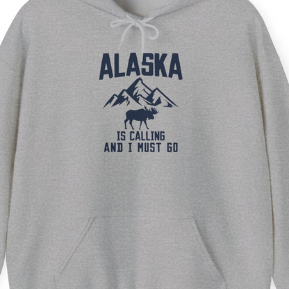 Alaska Is Calling Moose Mountains Adventure Silhouette Nature Shirt — Hoodie Hoodie – Sport Grey – Alaska Cruise Shirts Close Up
