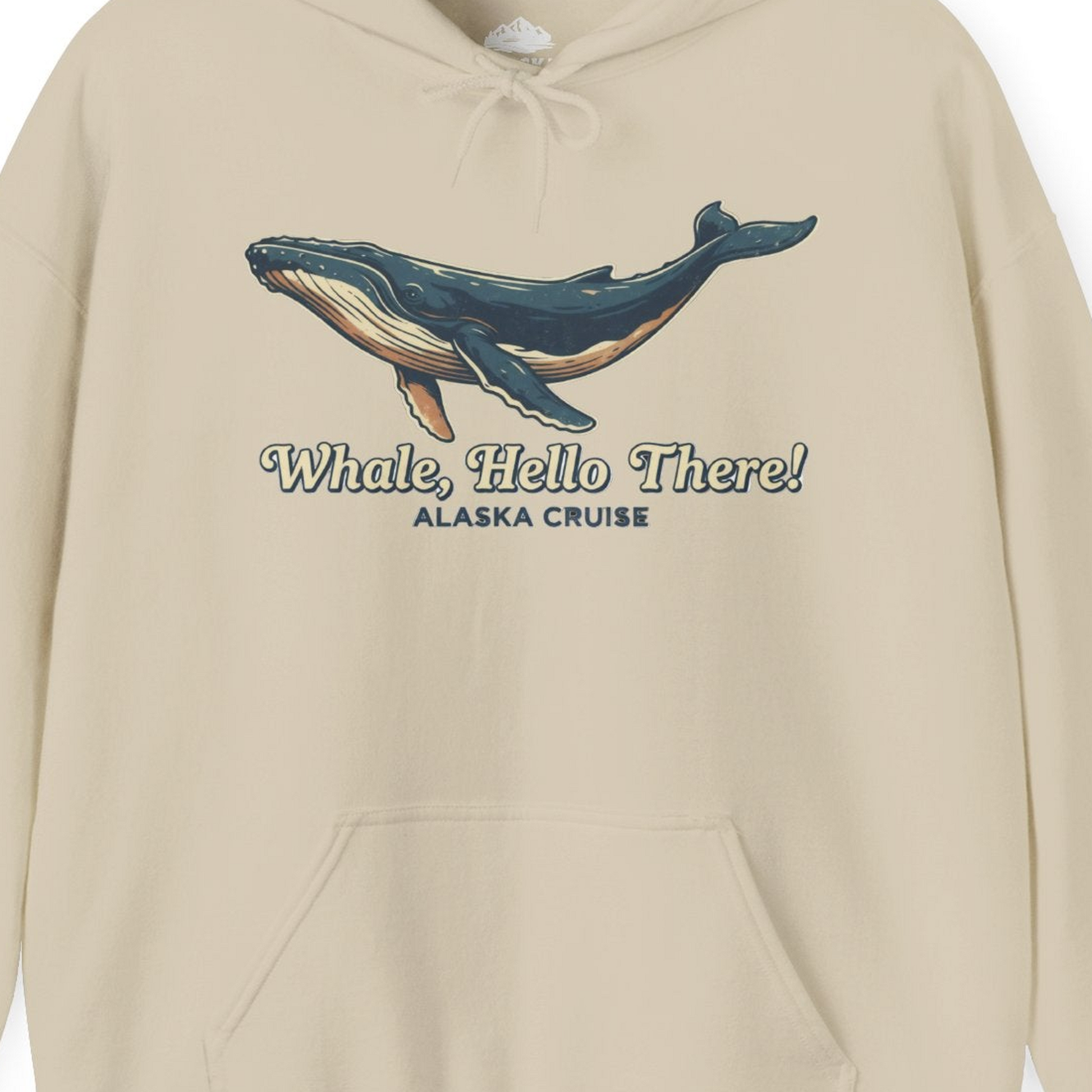 Whale Hello There Alaska Cruise Shirt Hoodie – Sand – Alaska Cruise Shirts Close Up