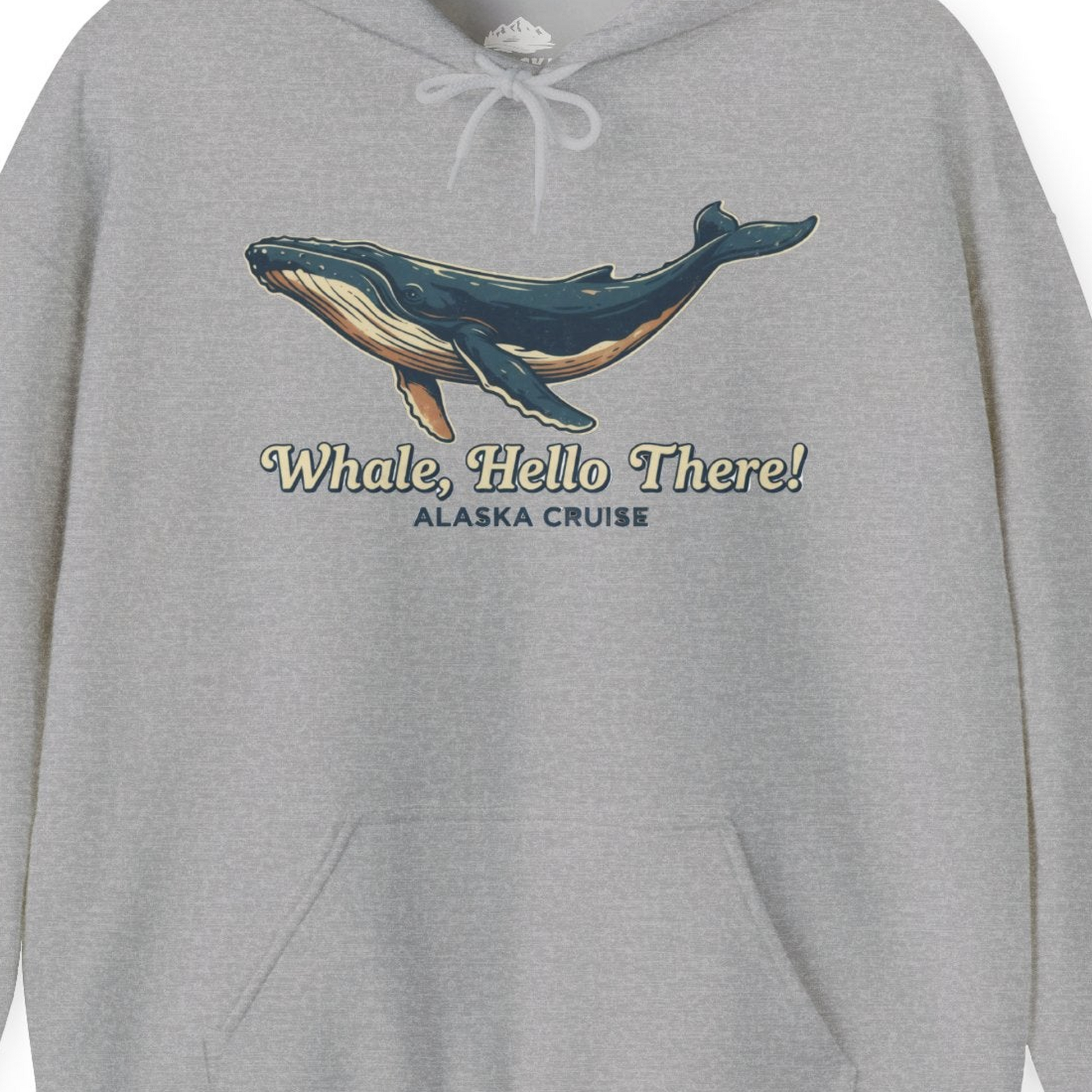Whale Hello There Alaska Cruise Shirt Hoodie – Sport Grey – Alaska Cruise Shirts Close Up