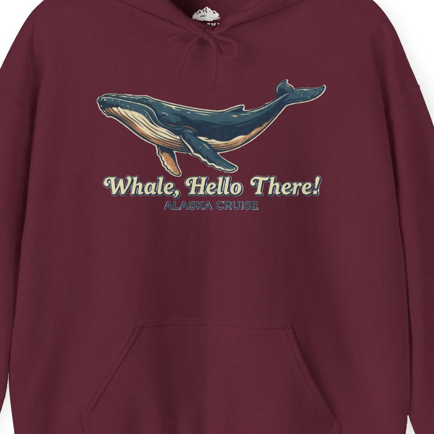 Whale Hello There Alaska Cruise Shirt Hoodie – Maroon – Alaska Cruise Shirts Close Up
