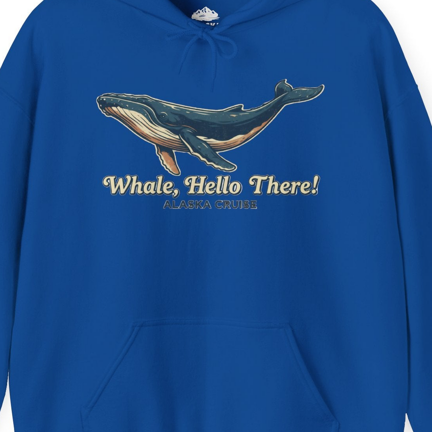 Whale Hello There Alaska Cruise Shirt Hoodie – Royal – Alaska Cruise Shirts Close Up