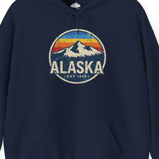 Alaska Vintage hoodie Hoodie – Navy – Alaska Cruise Shirts Close Up